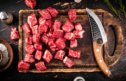 cubed goat meat